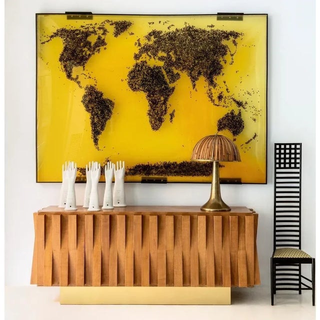 Wood Mid Century Italian Faceted Oakwood and Brass Sideboard by L.A. Studio For Sale - Image 7 of 8