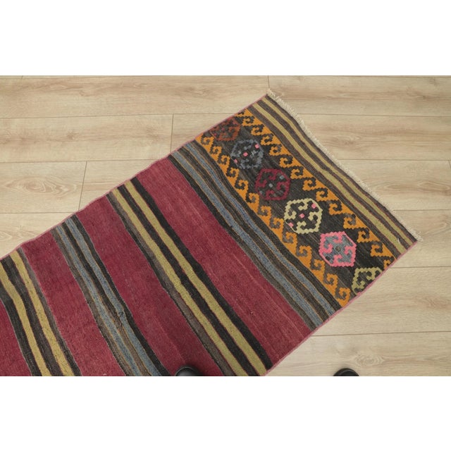 Red 1960s Traditional Ethnic Natural Wool Red Striped Kilim Runner Rug For Sale - Image 8 of 13