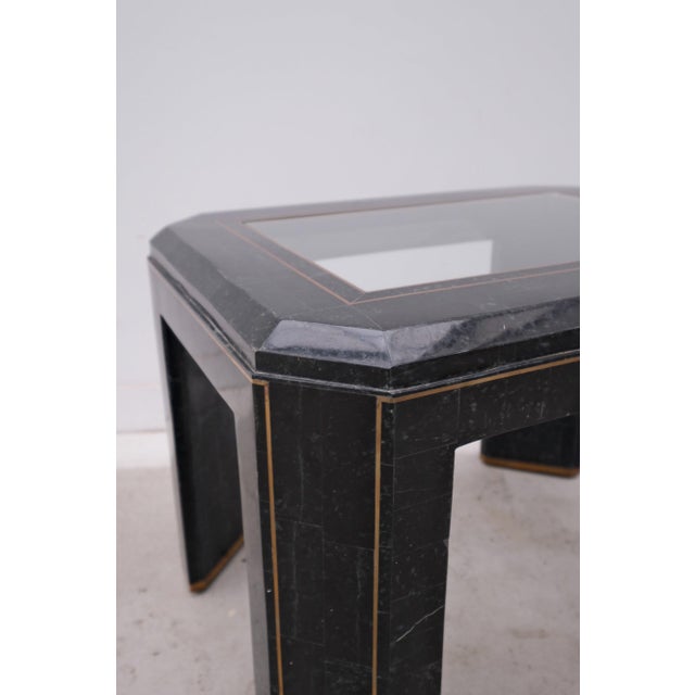 Side Table in Tessellated Green Marble, Glass and Brass, 1960 For Sale - Image 4 of 6