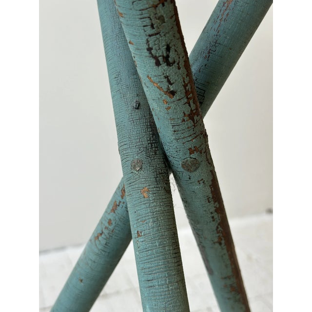 Antique Curly Maple Accent Table With Turquoise-Painted Tripod Base, Circa Early 20th Century For Sale - Image 11 of 17