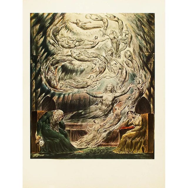 An excellent large vintage full-color reproduction print after painting "The Dream of Queen Katharine" by William Blake....