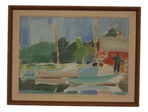 A. Jönsson, Boats, 1970s, Oil on Panel, Framed