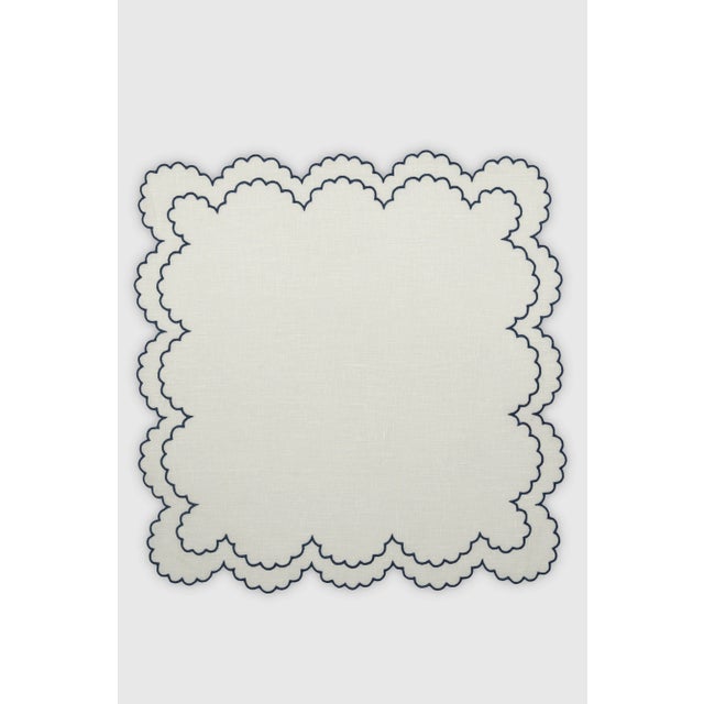 Contemporary BILBAO Off White/Navy Embroidered Linen Placemat from Los Encajeros For Sale - Image 3 of 3