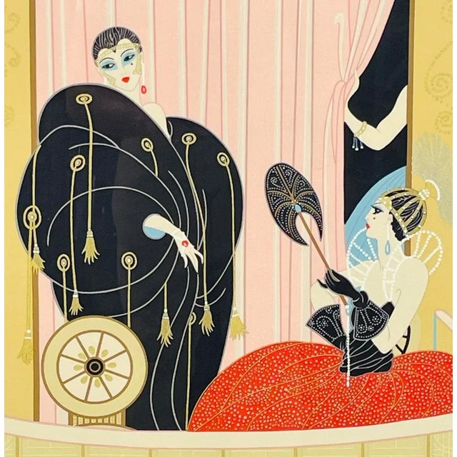 Textile Romain De Tirtoff Erté 1987 Loge De Theatre, Framed Silk Scarf Wall Art, Signed For Sale - Image 7 of 10