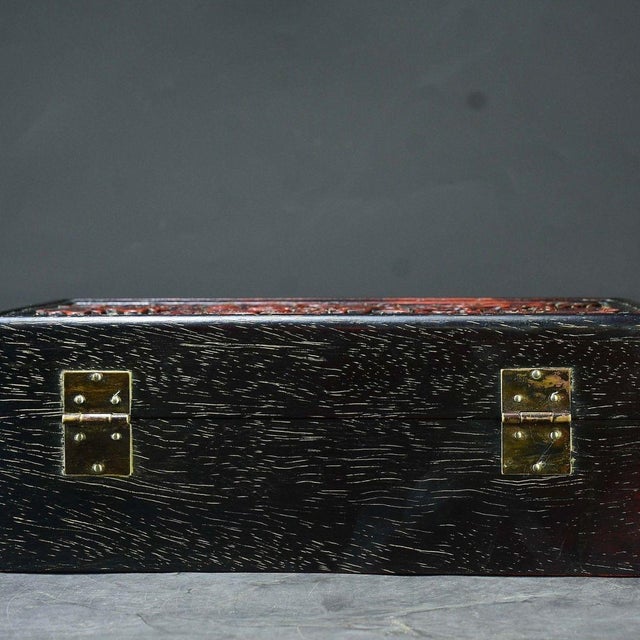 Vintage Chinese Rosewood Box With Deep Relief Carving & Fish Motif For Sale In Los Angeles - Image 6 of 10