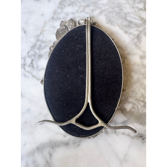 Vintage Elias Art Nouveau Fine Pewter Oval Floral Butterfly Easel Photo Frame For Sale - Image 11 of 12