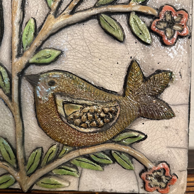 Artist Made 3D Ceramic Birds in Tree Panel For Sale - Image 4 of 9