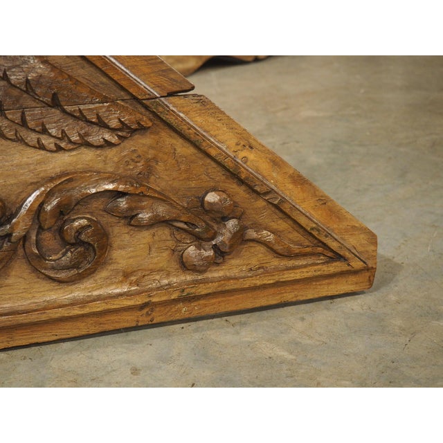 Brown 18th Century French Carved Oak Overdoor Pediment With Winged Cherub For Sale - Image 8 of 18