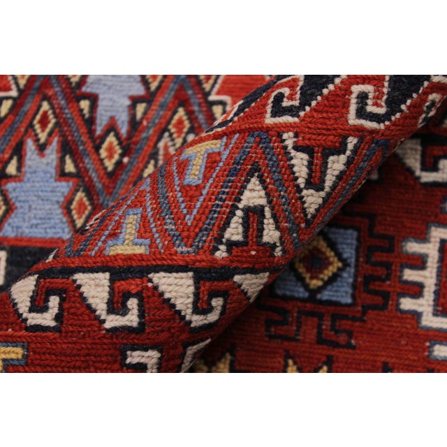 Textile Antique Soumak Rust/Blue Wool Rug - 5'7'' X 7'10'' For Sale - Image 7 of 10