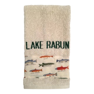 Embroidered Lake Rabun Hand Towel W/Fish Border For Sale