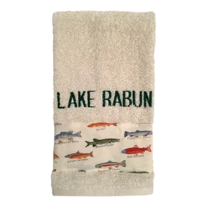 Embroidered Lake Rabun Hand Towel W/Fish Border