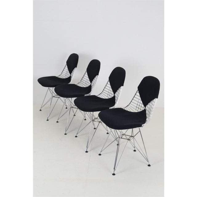 Original old herman miller “dkr-2” wire chairs. Steel, chrome-plated with “bikini” covers in black original “hopsak”...