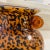 1980s Vintage Hand Blown Glass Vase With Curled Handles in Spotted Amber Leopard Print For Sale - Image 9 of 10