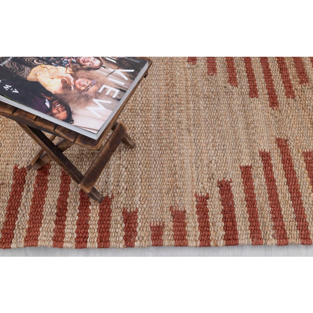 Contemporary Gold Red Jute Premium Diamond Design Scandivian Rug Hand Woven 9x12Ft. For Sale - Image 3 of 13