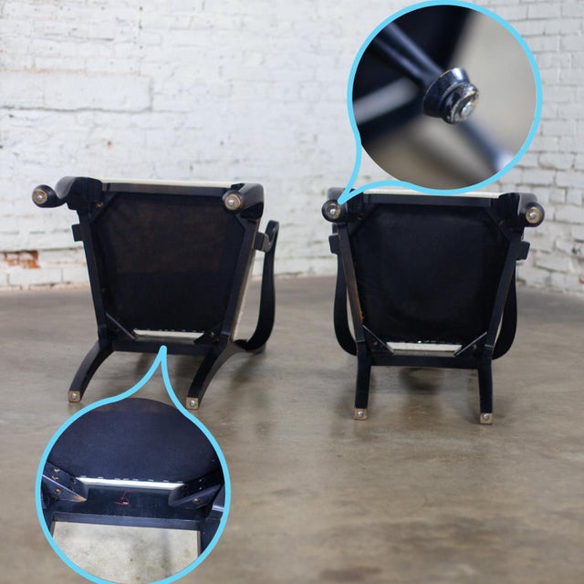 Mid-20th Century Chinoiserie & Georgian Style Pair of Host & Hostess Armchairs Black Lacquer Frames For Sale - Image 9 of 12