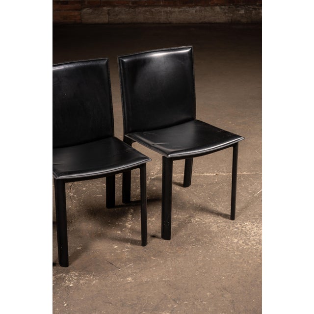 Late 20th Century Postmodern Black Leather Dining Chairs — Set of Four For Sale In Chicago - Image 6 of 7