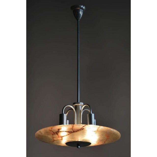 Art Deco Chandelier in Aluminium and Marbled Glass, Czech, 1940s For Sale - Image 12 of 14