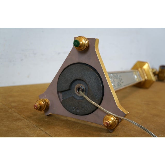 Vintage Art Deco Style Etched & Mirrored Giltwood Two Light Table Lamp For Sale - Image 6 of 11