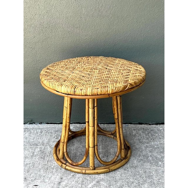Vintage Woven Rattan Accent Table For Sale - Image 4 of 12