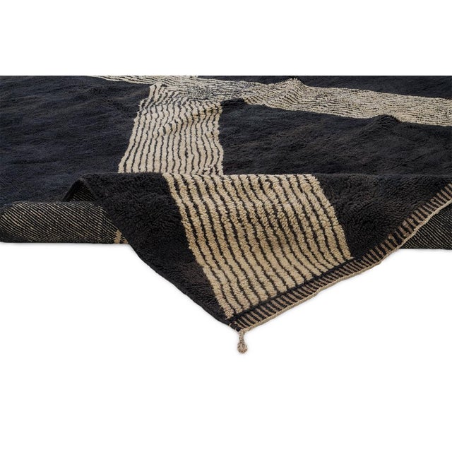 Black Hand-Knotted Wool Rug by Azele Studio For Sale - Image 8 of 11