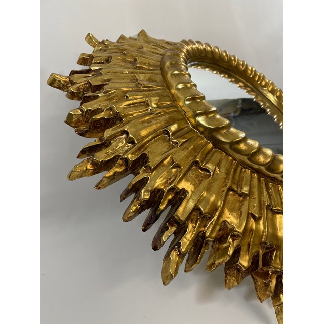 Gold Large Vintage 1960s Florentine Style Sunburst Mirror, Made in Italy For Sale - Image 8 of 18