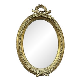 1960 French Louis XVI Gold Beech Oval Wall Mirror 1pc For Sale
