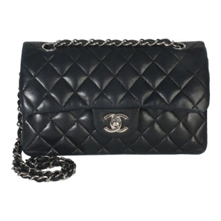 Black Quilted Lambskin Small Classic Double Flap Bag For Sale