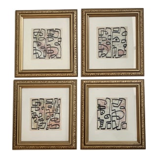 Contemporary 4 Original Wayne Cunningham Abstract Marker Drawings Framed-Set of 4 For Sale