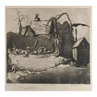 Vintage 1968 Modernist Etching Farm For Sale