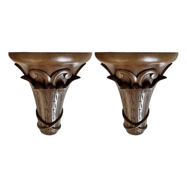 Faux Bois Foliate Wall Shelves / Brackets / Sconces, a Pair For Sale