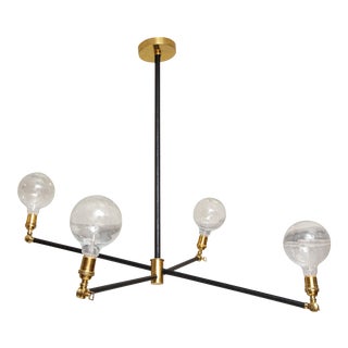 Bespoke Sculptural Leather and Brass Four-Arm Fixture With Articulating Arms For Sale