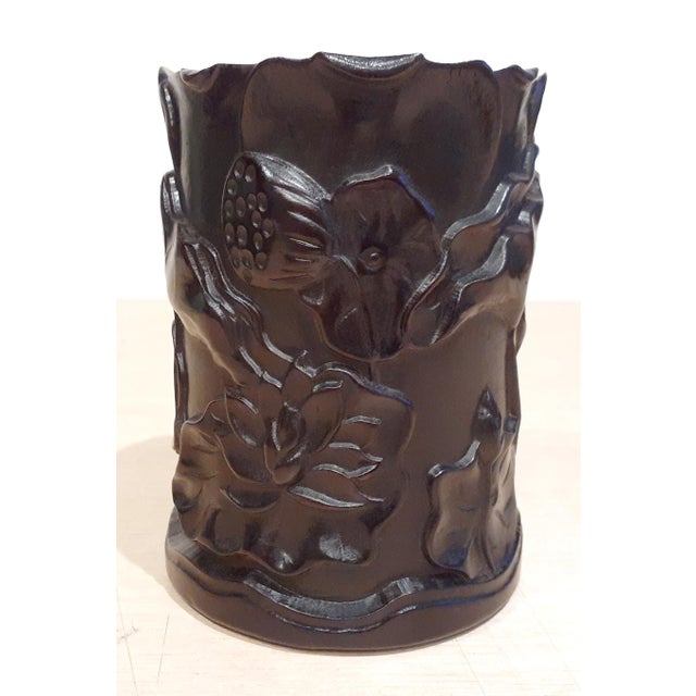 Chinese Chinese Zitan Lotus Flower Bitong For Sale - Image 3 of 7