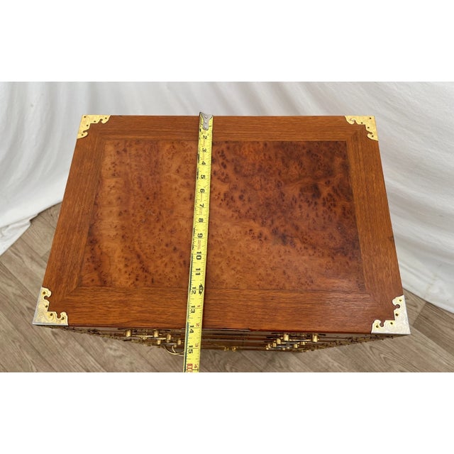 Vintage Korean Elm Burl Brass Bound Bandaji Scholars Chest Wedding Cabinet Felt For Sale - Image 9 of 11