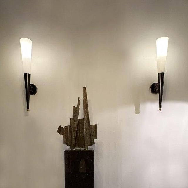 Opaline Glass and Metal Wall Lights, 1960s, Set of 2 For Sale - Image 3 of 10