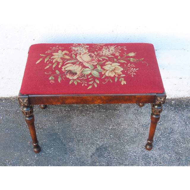 Early 1900s Tapestry Carved Vanity Stool Bench Ottoman 6307 For Sale - Image 11 of 11
