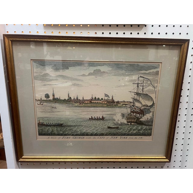 Sculpture Materials Important Mid 18th Century a View of Fort George With the City of New York From the Southwest Hudson River Copper Plate Engraving, Framed For Sale - Image 7 of 8