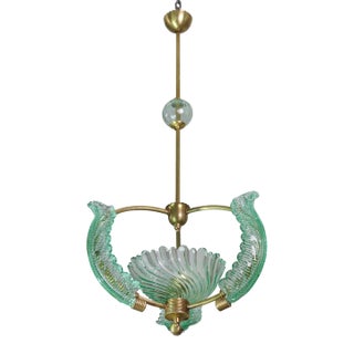 1950s Extra Rare Green Acquamarine Art Deco Barovier E Toso Chandelier For Sale