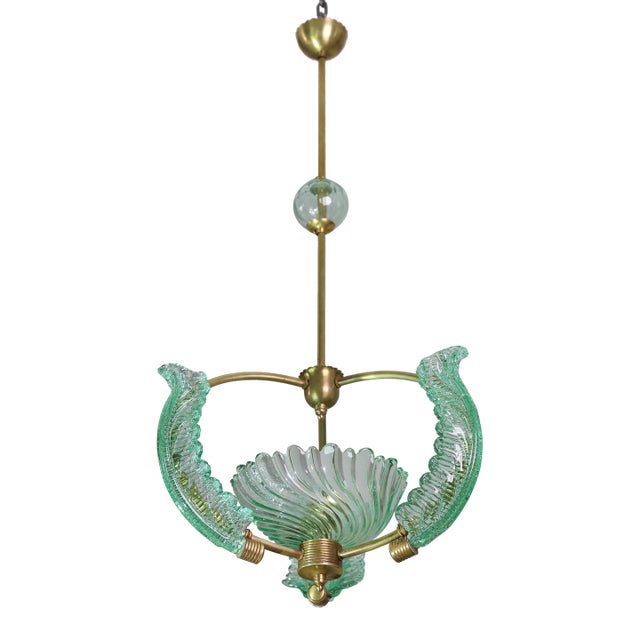 1950s Extra Rare Green Acquamarine Art Deco Barovier E Toso Chandelier For Sale