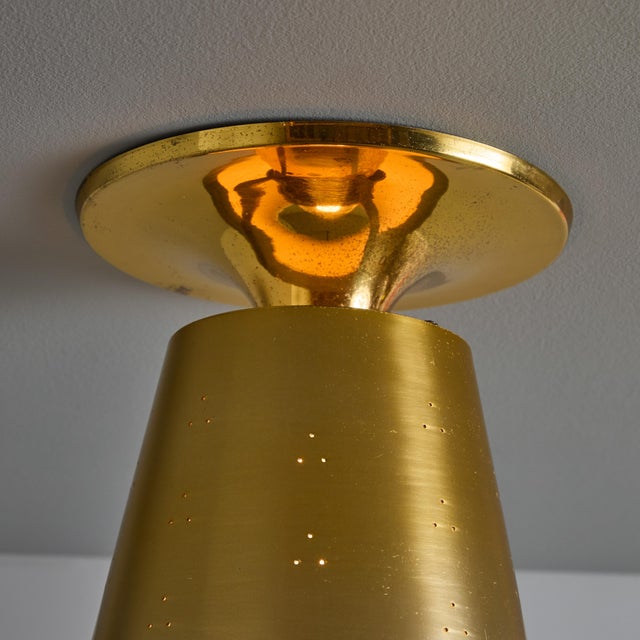 Metal 1940s Perforated Brass Conical Ceiling Lamp Attributed to Paavo Tynell For Sale - Image 7 of 12