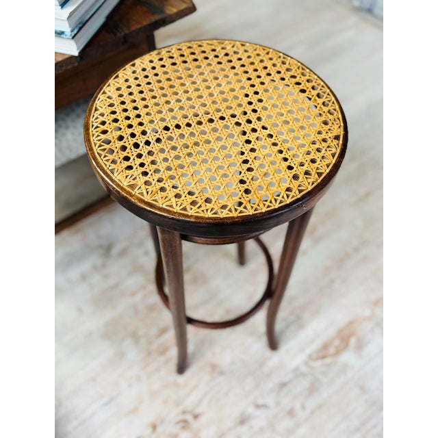 Pair of Vintage Thonet Style Bentwood and Straw Barstools For Sale - Image 10 of 12