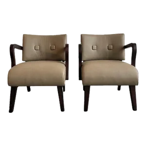 1930s Leather Upholstered Art Deco Maple Bentwood Armchairs - Set of 2