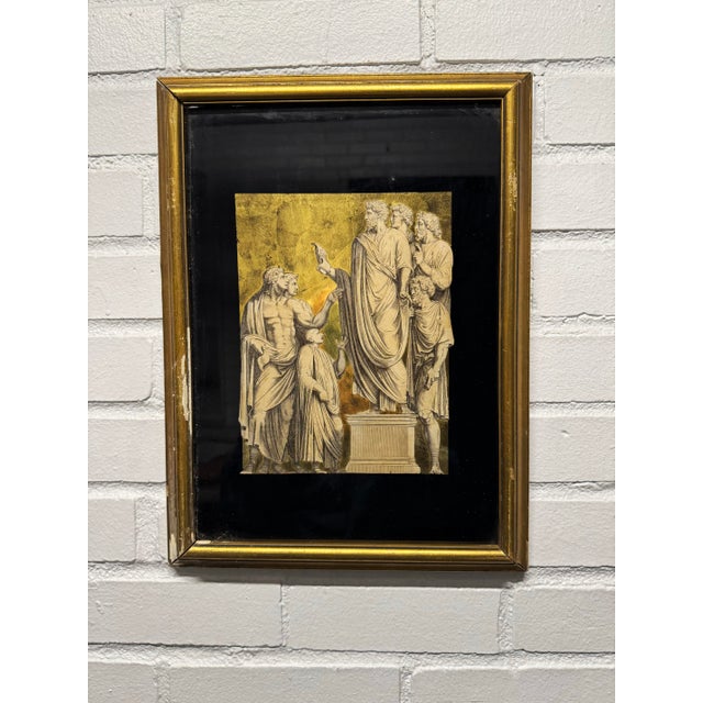 Classical Roman 1950s Neoclassic Decoupage Reverse Painting Engraving Framed Art - Set of 2 For Sale - Image 3 of 9