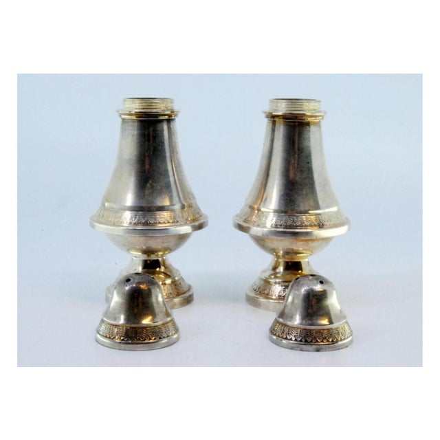 Silver Salt and Pepper Shakers with Engravings, Set of 2 For Sale - Image 6 of 8