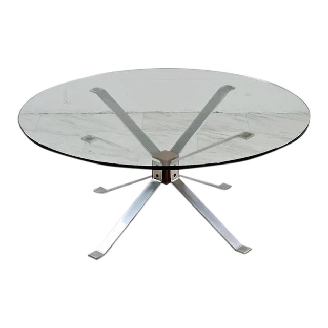 1970s Space Age Chrome & Rosewood "X" Base Coffee Table Glass Top For Sale