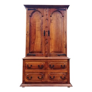 Vintage Rustic Carved Solid Hardwood Paneled Wardrobe For Sale