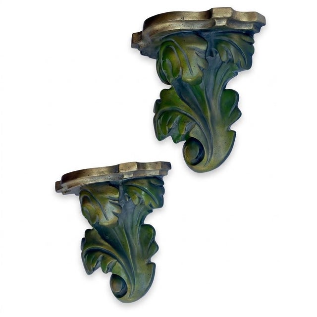 Late 20th C. Monumental Newly Painted Antiquated Palm Bronze Brackets by Turtle and Crane For Sale - Image 11 of 11