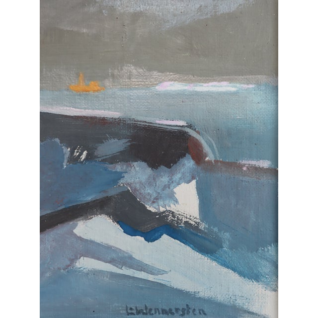 Mid-Century Modern 'Moonlit Sea' Vintage Original Abstract Coastal Landscape Oil Painting, Framed For Sale - Image 13 of 14