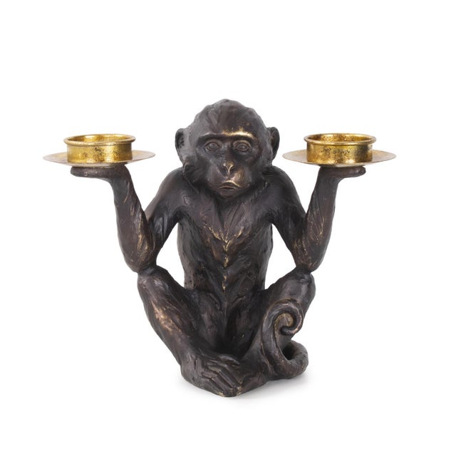 Kenneth Ludwig Chicago Barkari Monkey Double Tealight Candle Holder For Sale - Image 4 of 11
