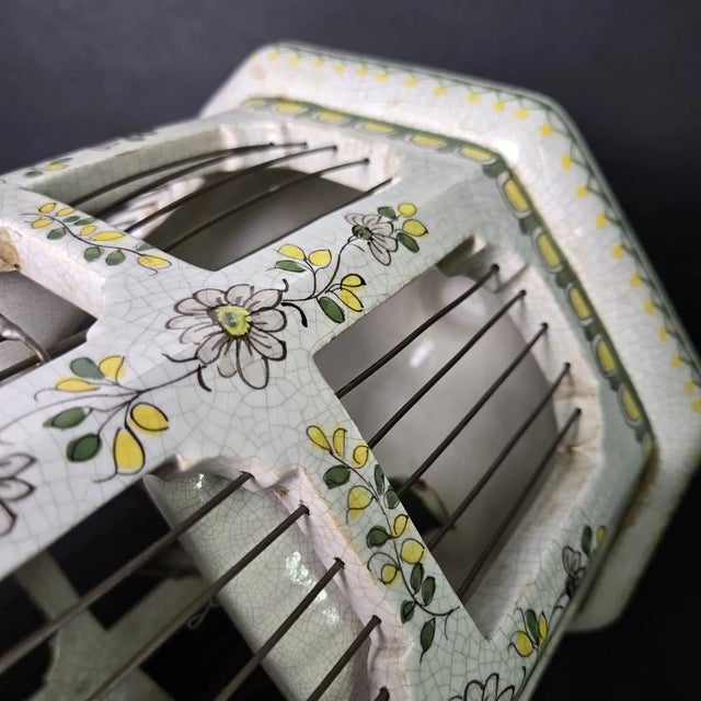 Vintage 18" Italian Majolica Pagoda Birdcage With Birds – Crackle Glaze Florals For Sale - Image 13 of 14