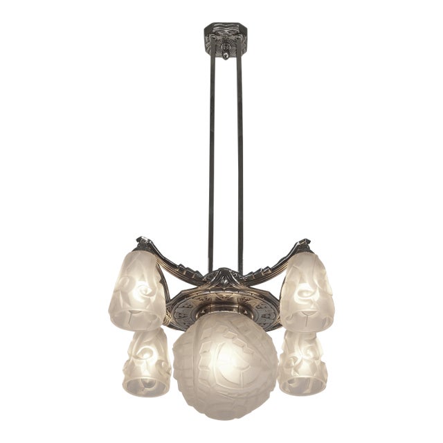 French Art Deco Chandelier by Degue 1930 France For Sale